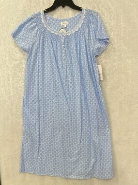 Aria Collection Nightgown Floral Long Sleeveless Womens L Round Neck Blue Pocke